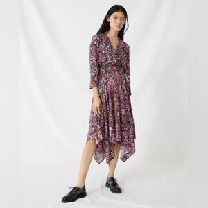 Maje Pink Floral Asymmetrical Dress Medium